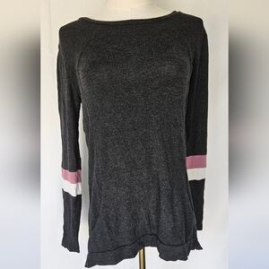 Market & Spruce Charcoal Sweatshirt with Pink and White Stripes Small